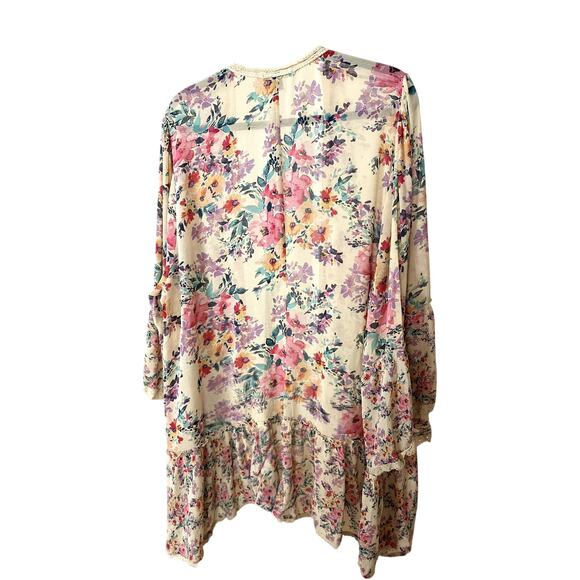 Torrid Tan Ruffle Chiffon Floral Kimono - Size 3(X) (EUC) - Picture 2 of 6